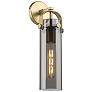 2_Pilaster 16.75" High Brushed Brass Sconce With Plated Smoke Glass Shad