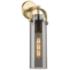 Pilaster 16.75" High Brushed Brass Sconce With Plated Smoke Glass Shad