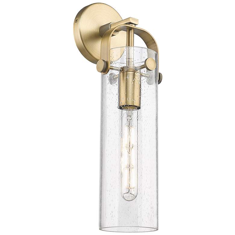 Image 1 Pilaster 16.75" High Brushed Brass Sconce With Seedy Glass Shade