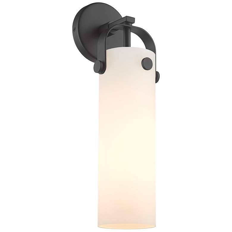 Image 1 Pilaster 16.75" High Matte Black Sconce With Matte White Glass Shade