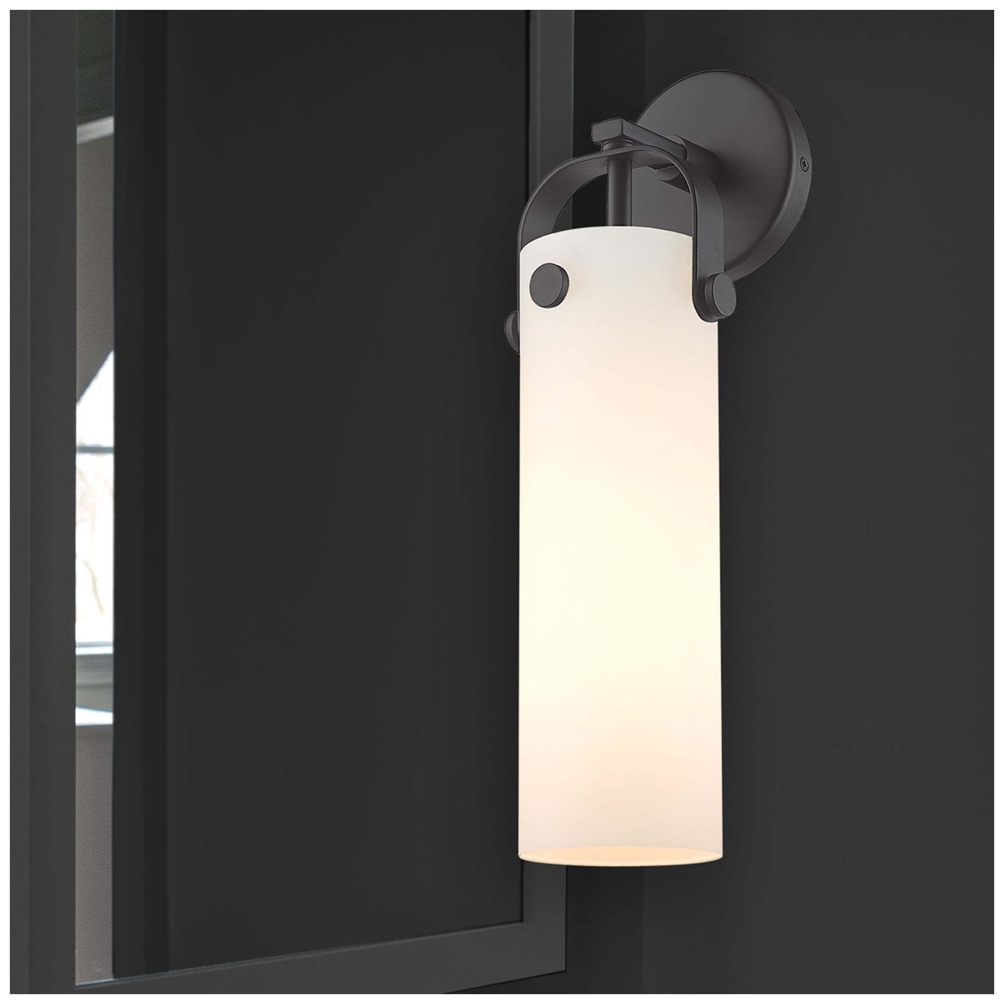 Image 3 Pilaster 16.75" High Matte Black Sconce With Matte White Glass Shade more views