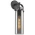 Pilaster 16.75" High Matte Black Sconce With Plated Smoke Glass Shade