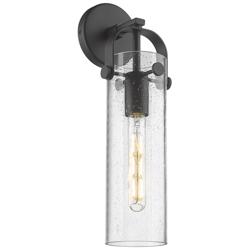 Pilaster 16.75&quot; High Matte Black Sconce With Seedy Glass Shade