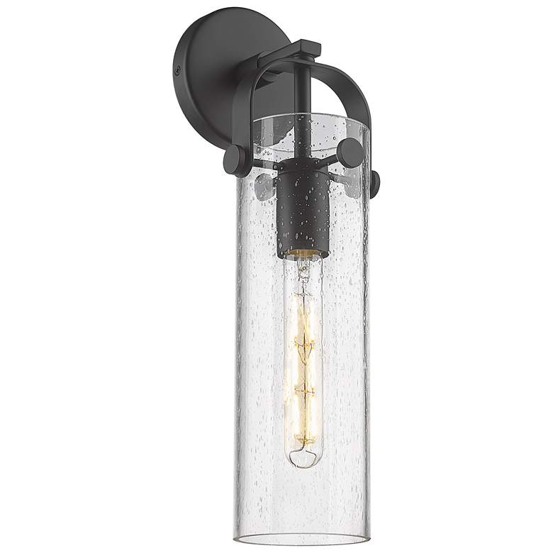 Image 1 Pilaster 16.75" High Matte Black Sconce With Seedy Glass Shade