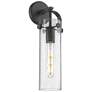 Pilaster 16.75" High Matte Black Sconce With Seedy Glass Shade