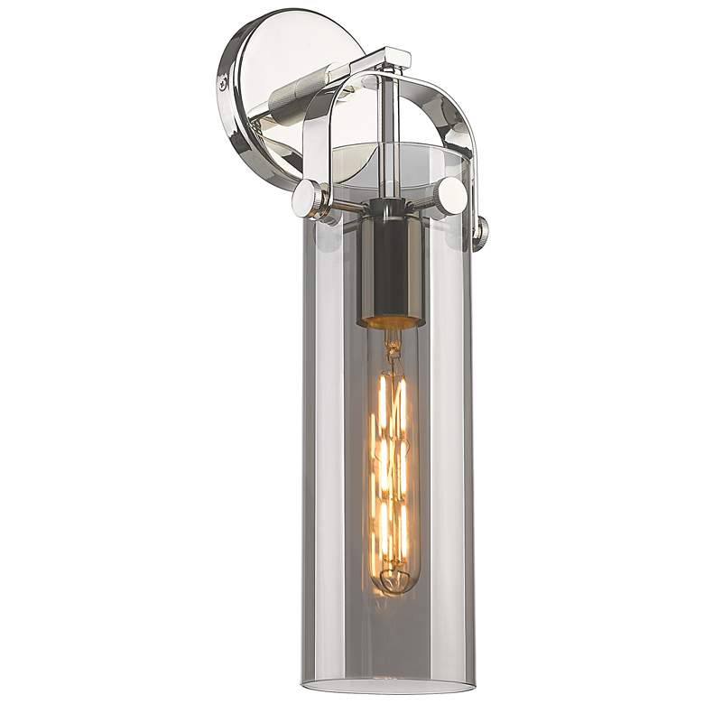 Image 1 Pilaster 16.75" High Polished Nickel Sconce With Plated Smoke Glass Sh