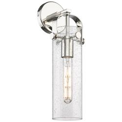 Pilaster 16.75" High Polished Nickel Sconce With Seedy Glass Shade