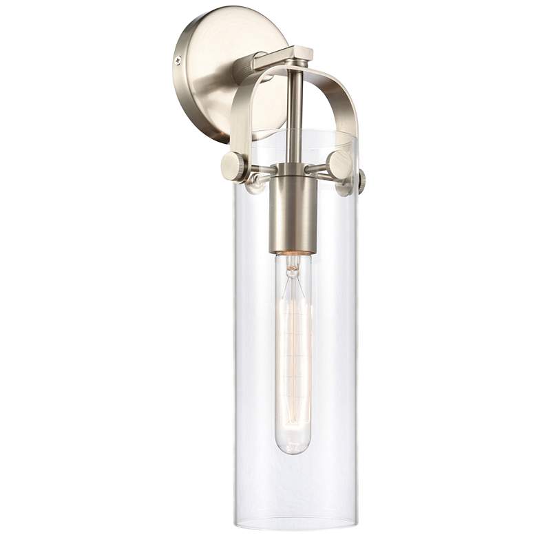 Image 1 Pilaster 16.75" High Satin Nickel Sconce With Clear Glass Shade