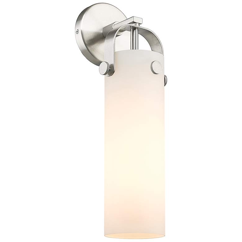 Image 1 Pilaster 16.75" High Satin Nickel Sconce With Matte White Glass Shade