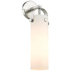 Pilaster 16.75" High Satin Nickel Sconce With Matte White Glass Shade