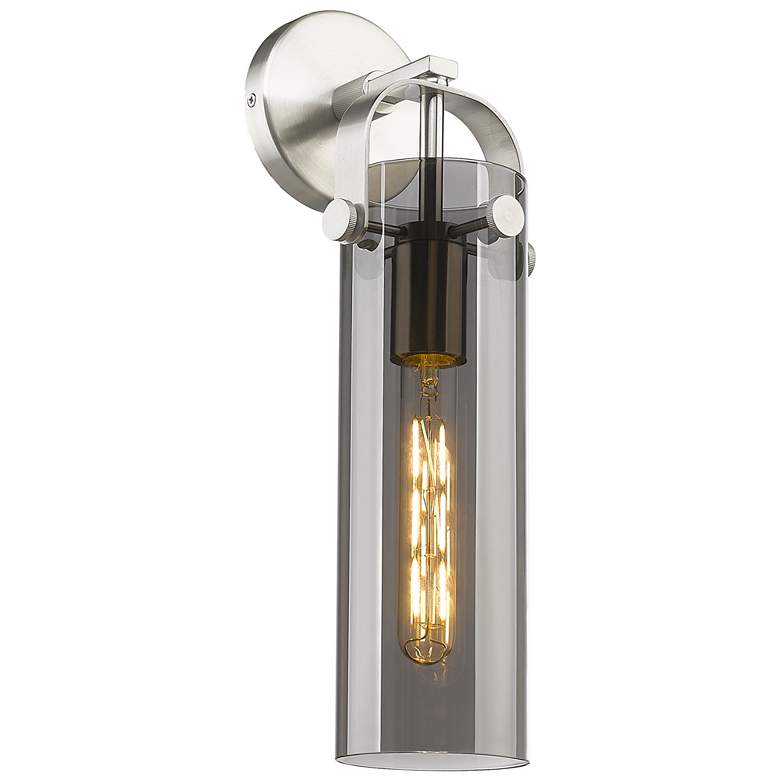 Image 1 Pilaster 16.75" High Satin Nickel Sconce With Plated Smoke Glass Shade