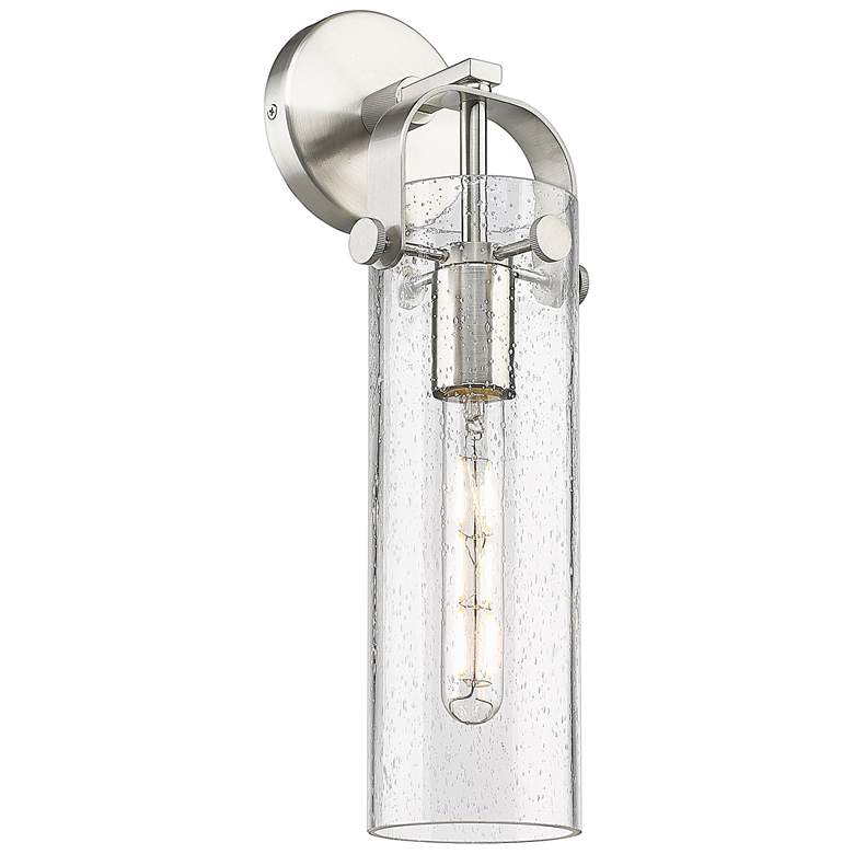 Image 1 Pilaster 16.75" High Satin Nickel Sconce With Seedy Glass Shade