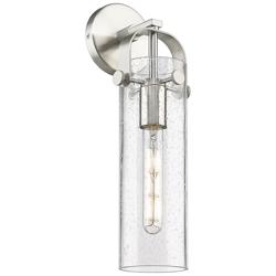 Pilaster 16.75" High Satin Nickel Sconce With Seedy Glass Shade