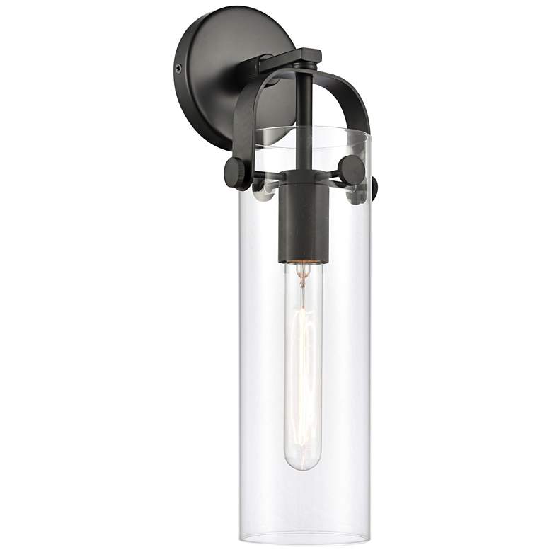 Image 1 Pilaster 16 3/4 inch High Matte Black Cylinder Glass Wall Sconce