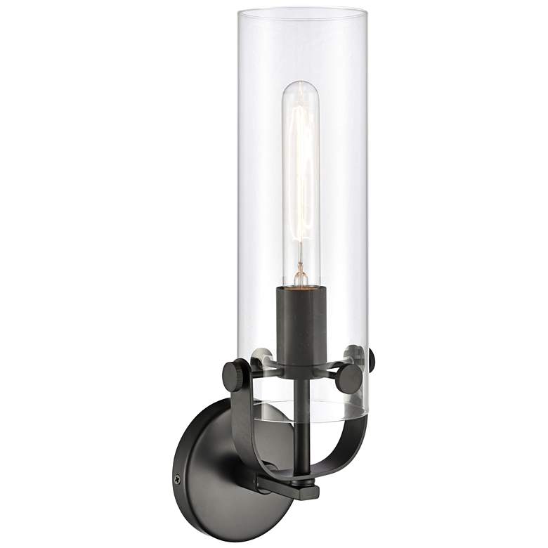 Image 2 Pilaster 16 3/4" High Matte Black Cylinder Glass Wall Sconce more views