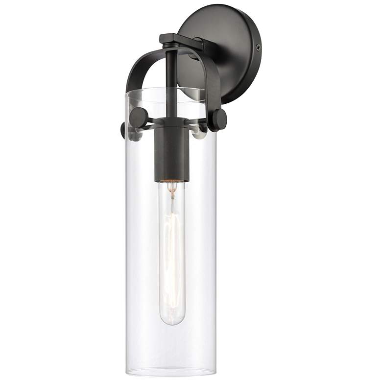Pilaster 16 3/4&quot; Matte Black Cylinder Glass Wall Sconce with LED Bulb