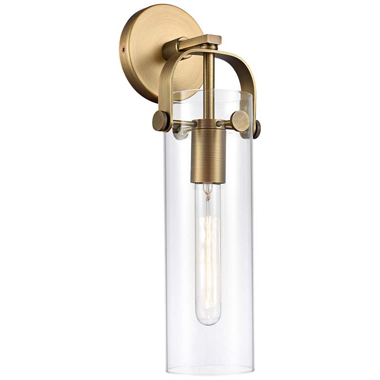 Image 1 Pilaster 16 3/4 inchH Brushed Brass Cylinder Glass Wall Sconce