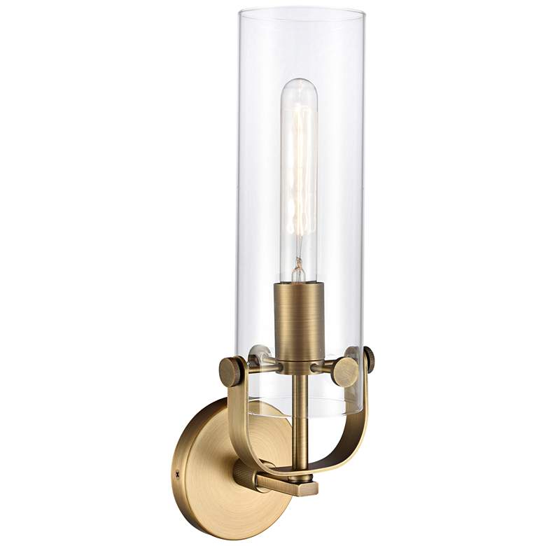 Image 2 Pilaster 16 3/4 inchH Brushed Brass Cylinder Glass Wall Sconce more views
