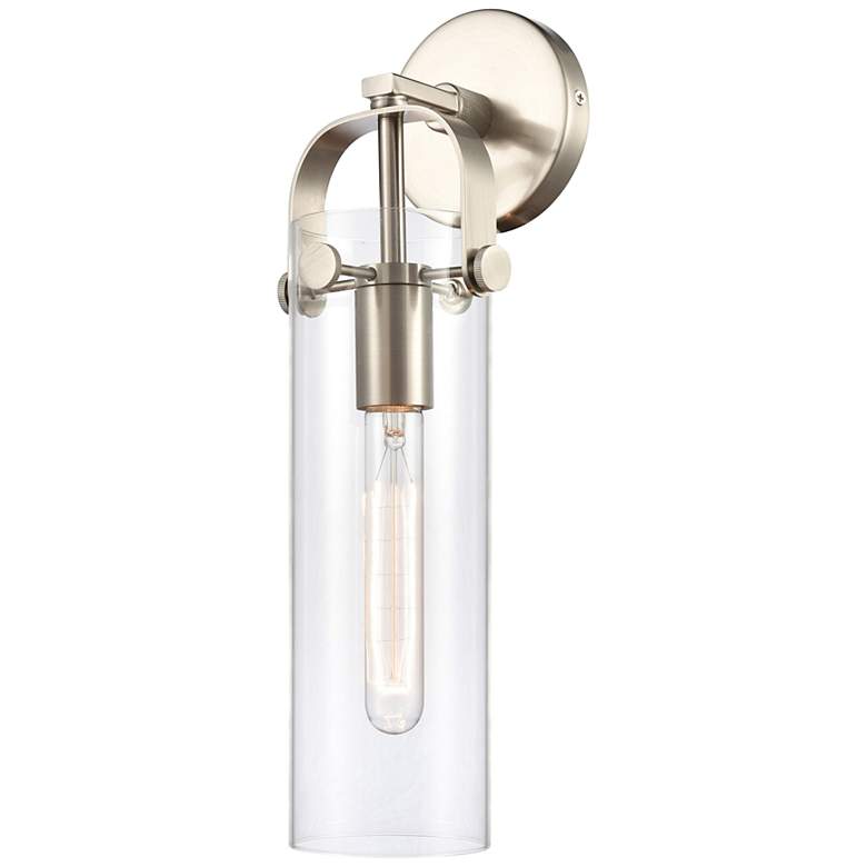 Image 1 Pilaster 16 3/4"H Satin Nickel Wall Sconce w/ Clear Shade