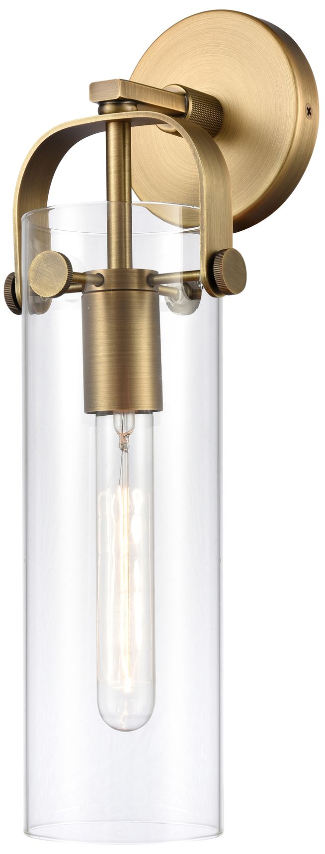 Pilaster 17" High Brushed Brass and Clear Glass Wall Sconce