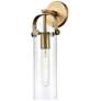 1_Pilaster 17" High Brushed Brass and Clear Glass Wall Sconce