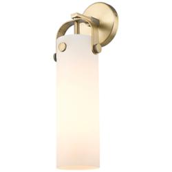 Pilaster 17" High Brushed Brass Wall Sconce with White Glass