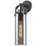 1_Pilaster 17" High Matte Black Wall Sconce with Smoke Glass