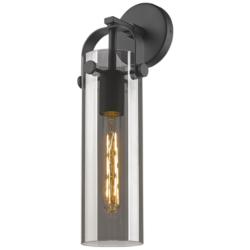 Pilaster 17" High Matte Black Wall Sconce with Smoke Glass