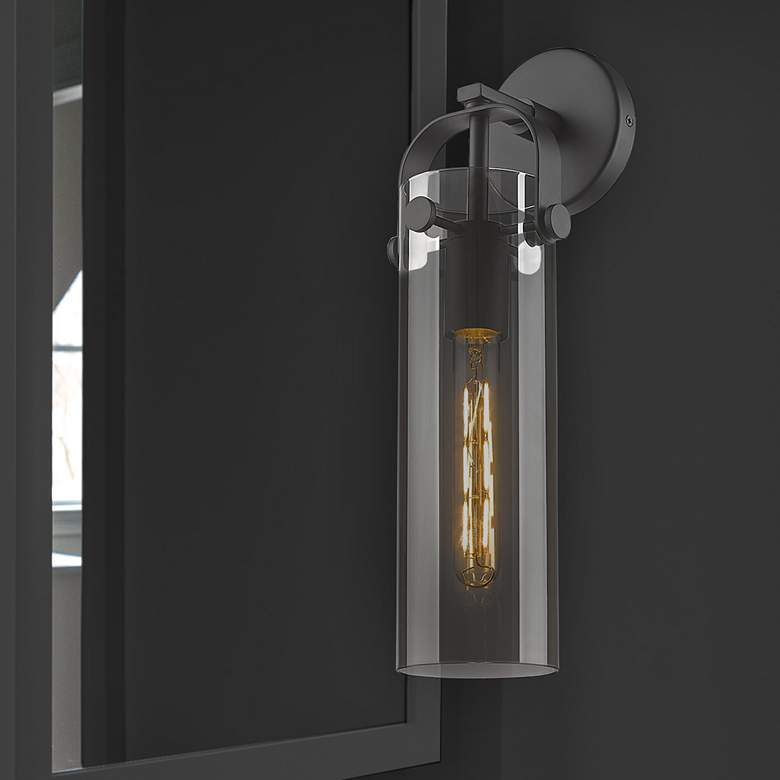 Image 2 Pilaster 17" High Matte Black Wall Sconce with Smoke Glass more views