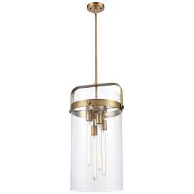Image1 of Pilaster 25.5" 4 Light Brushed Brass LED Pendant w/ Clear Shade