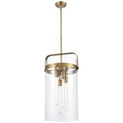 Pilaster 25.5" 4 Light Brushed Brass LED Pendant w/ Clear Shade