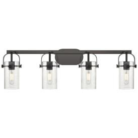 Pilaster 35"W Matte Black and Seedy Glass 3-Light Bath Light Pilaster 35"W Matte Black and Seedy Glass 3-Light Bath Light