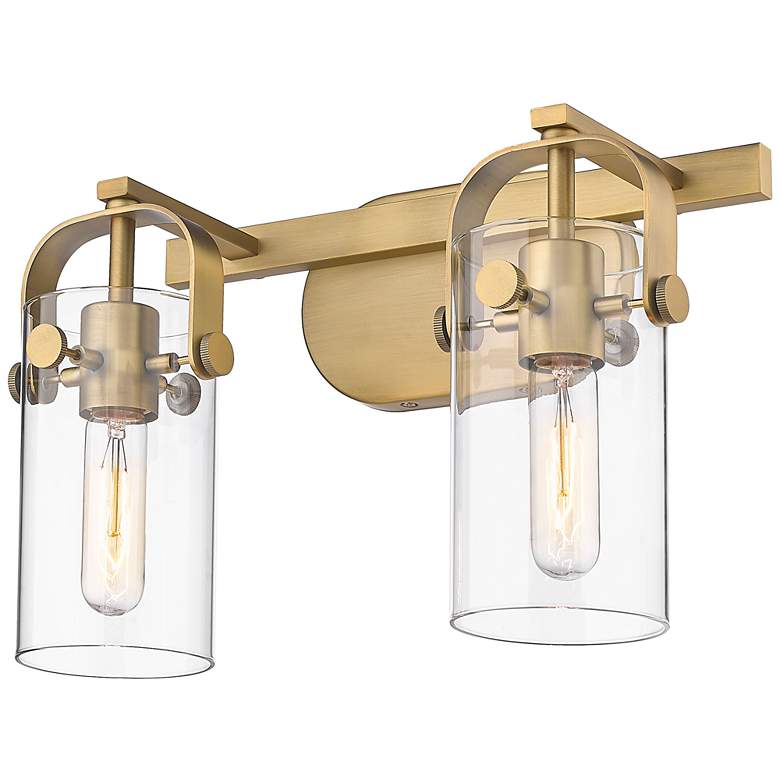 Image 1 Pilaster 4" 2 Light 15" LED Bath Light - Brushed Brass - Clear Sh