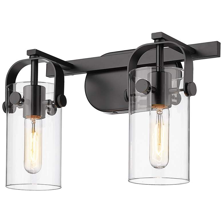 Image 1 Pilaster 4" 2 Light 15" LED Bath Light - Matte Black - Clear Shad