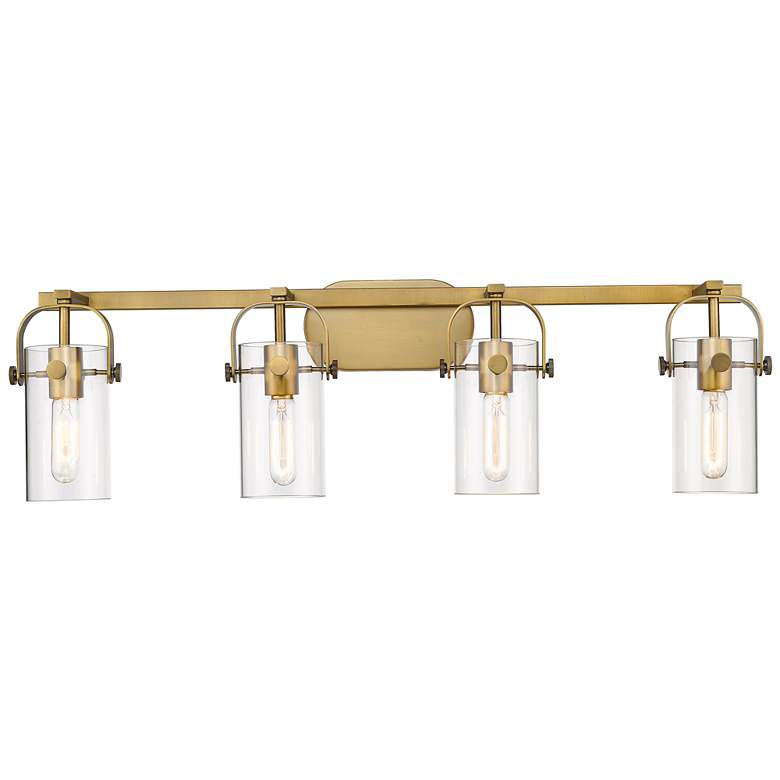 Image 1 Pilaster 4" 4 Light 35" LED Bath Light - Brushed Brass - Clear Sh