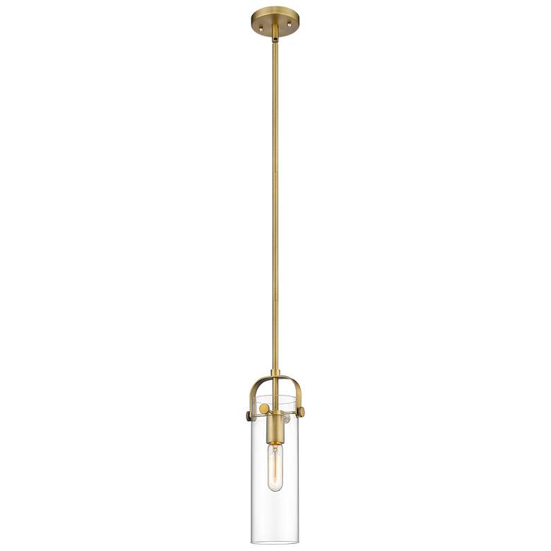 Image 1 Pilaster 5 inch Wide Brushed Brass Mini Pendant w/ Clear Shade