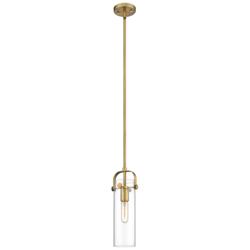 Pilaster 5" Wide Brushed Brass Mini Pendant w/ Clear Shade