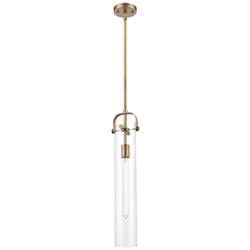 Pilaster 5" Wide Stem Hung Brushed Brass Pendant With Clear Shade