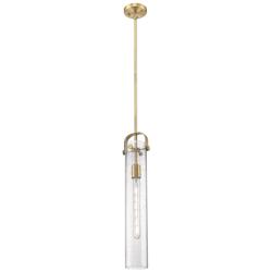 Pilaster 5" Wide Stem Hung Brushed Brass Pendant With Seedy Shade