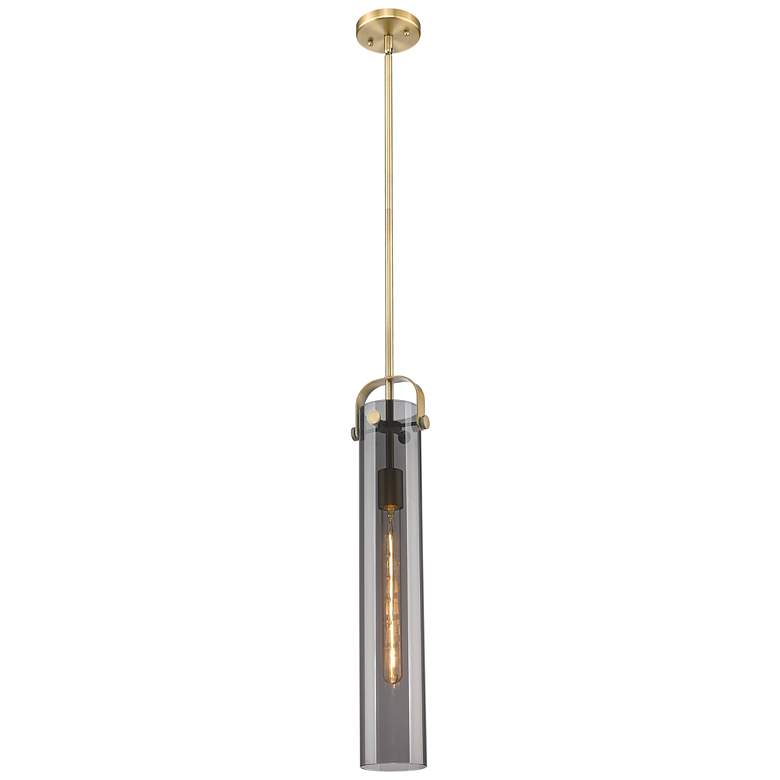 Image 1 Pilaster 5 inch Wide Stem Hung Brushed Brass Pendant With Smoke Shade