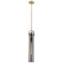 1_Pilaster 5" Wide Stem Hung Brushed Brass Pendant With Smoke Shade