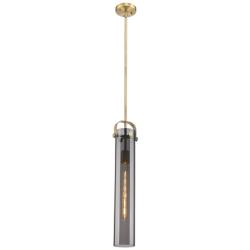 Pilaster 5" Wide Stem Hung Brushed Brass Pendant With Smoke Shade