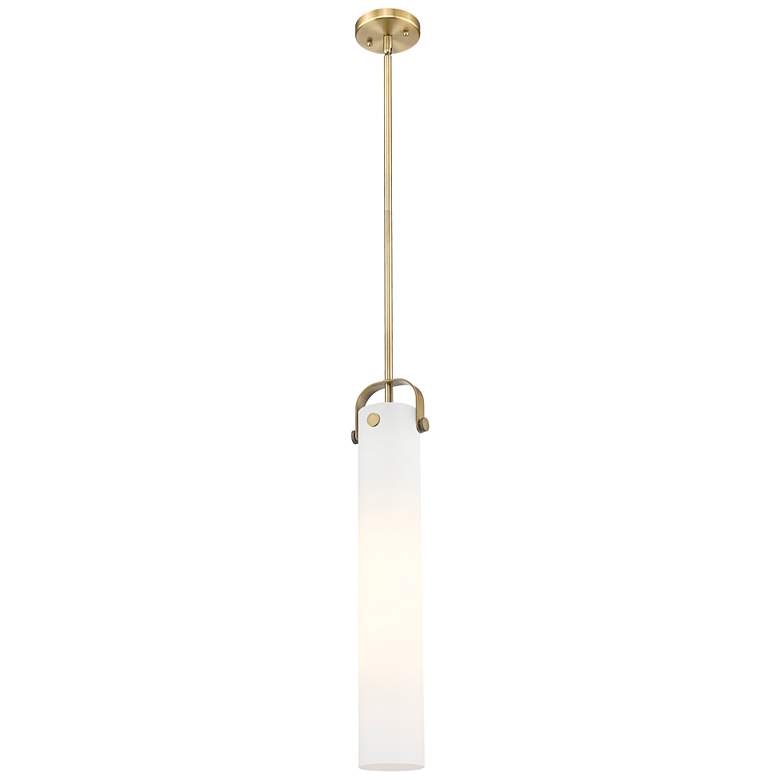 Image 1 Pilaster 5" Wide Stem Hung Brushed Brass Pendant With White Shade