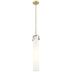 Pilaster 5" Wide Stem Hung Brushed Brass Pendant With White Shade