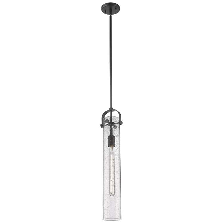 Image 1 Pilaster 5" Wide Stem Hung Matte Black Pendant With Seedy Shade