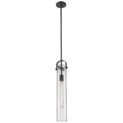 Pilaster 5&quot; Wide Stem Hung Matte Black Pendant With Seedy Shade