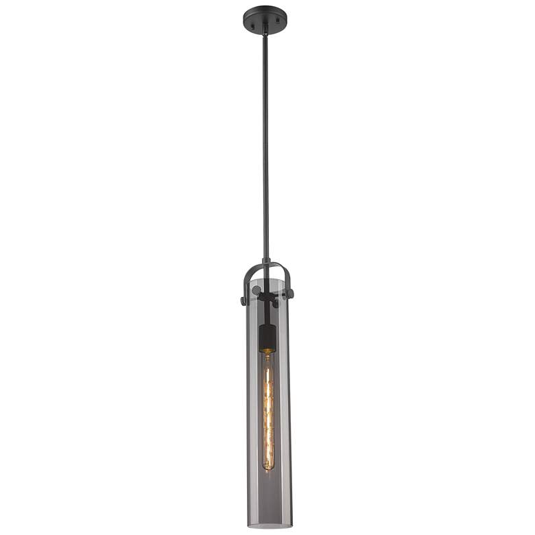 Image 1 Pilaster 5 inch Wide Stem Hung Matte Black Pendant With Smoke Shade