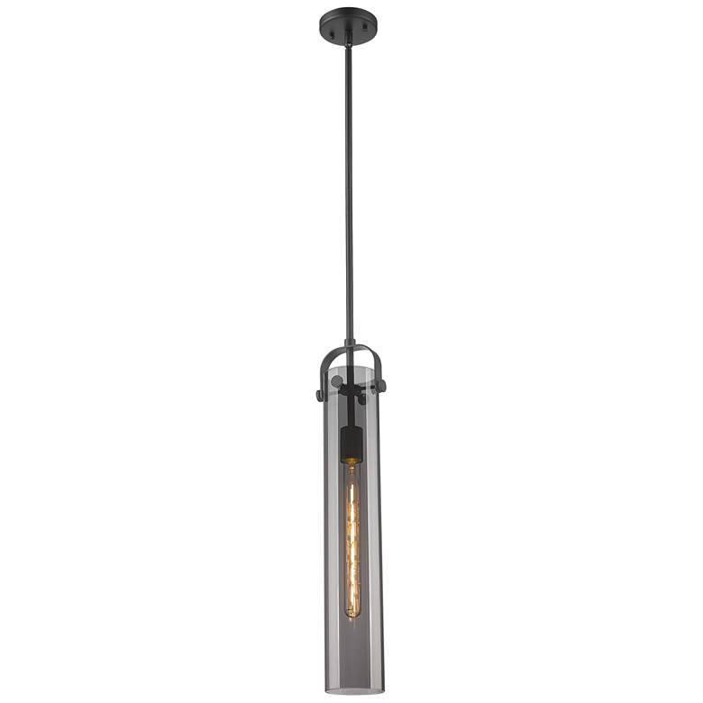 Image 1 Pilaster 5" Wide Stem Hung Matte Black Pendant With Smoke Shade