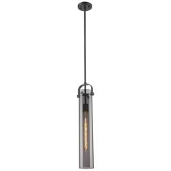 Pilaster 5&quot; Wide Stem Hung Matte Black Pendant With Smoke Shade