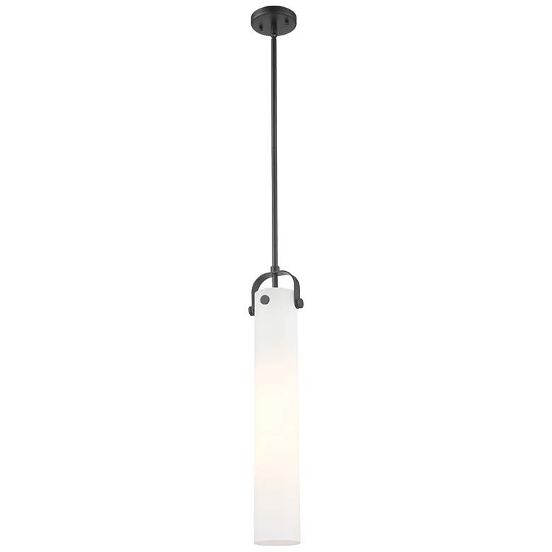 Image 1 Pilaster 5 inch Wide Stem Hung Matte Black Pendant With White Shade